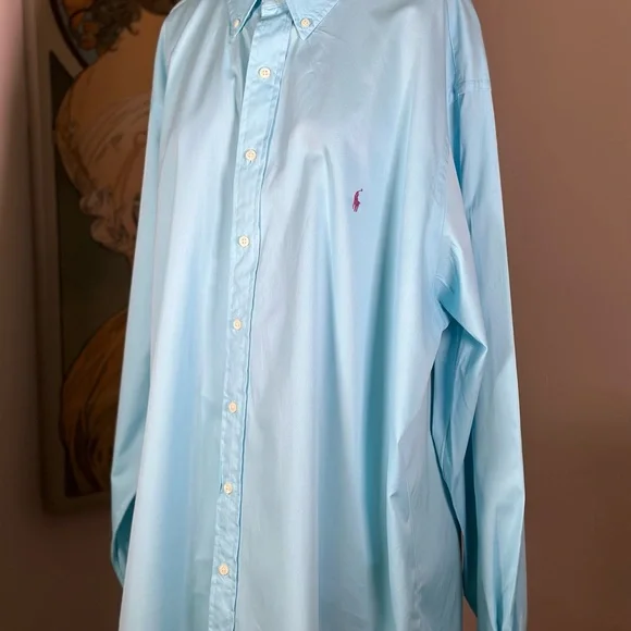 POLO RALPH LAUREN Long Sleeve Dress Shirt with Purple Embroidered Polo - Picture 1 of 6